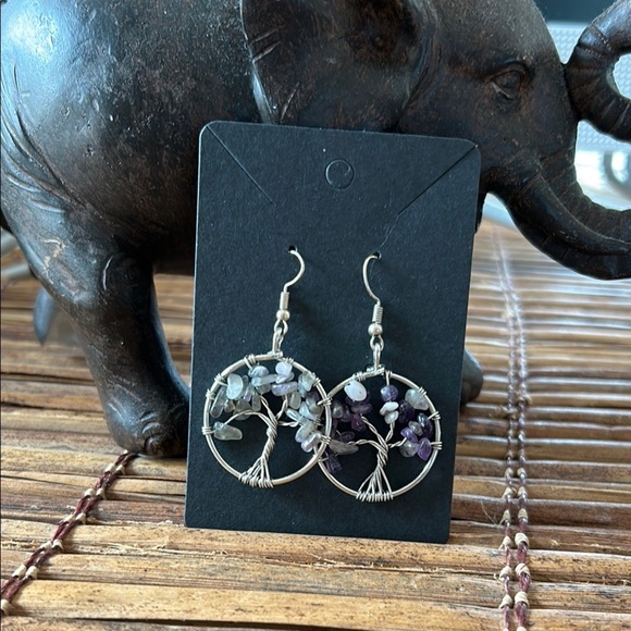 Tree of Life wire-wrapped gemstone dangle earrings - Picture 1 of 4